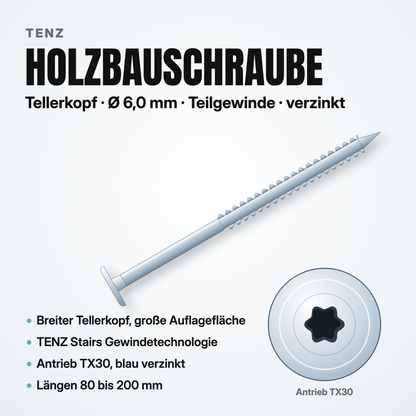 TENZ Holzbauschraube Tellerkopf Ø 6,0 mm TX30 Teilgewinde verzinkt, Produktabbildung